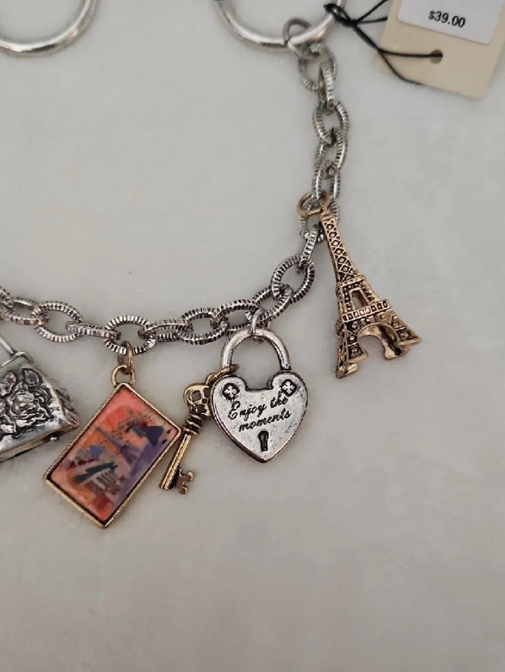 Patricia Nash NWT Paris Handbag Charm - Silver Chain With Gold And Varied Charms
